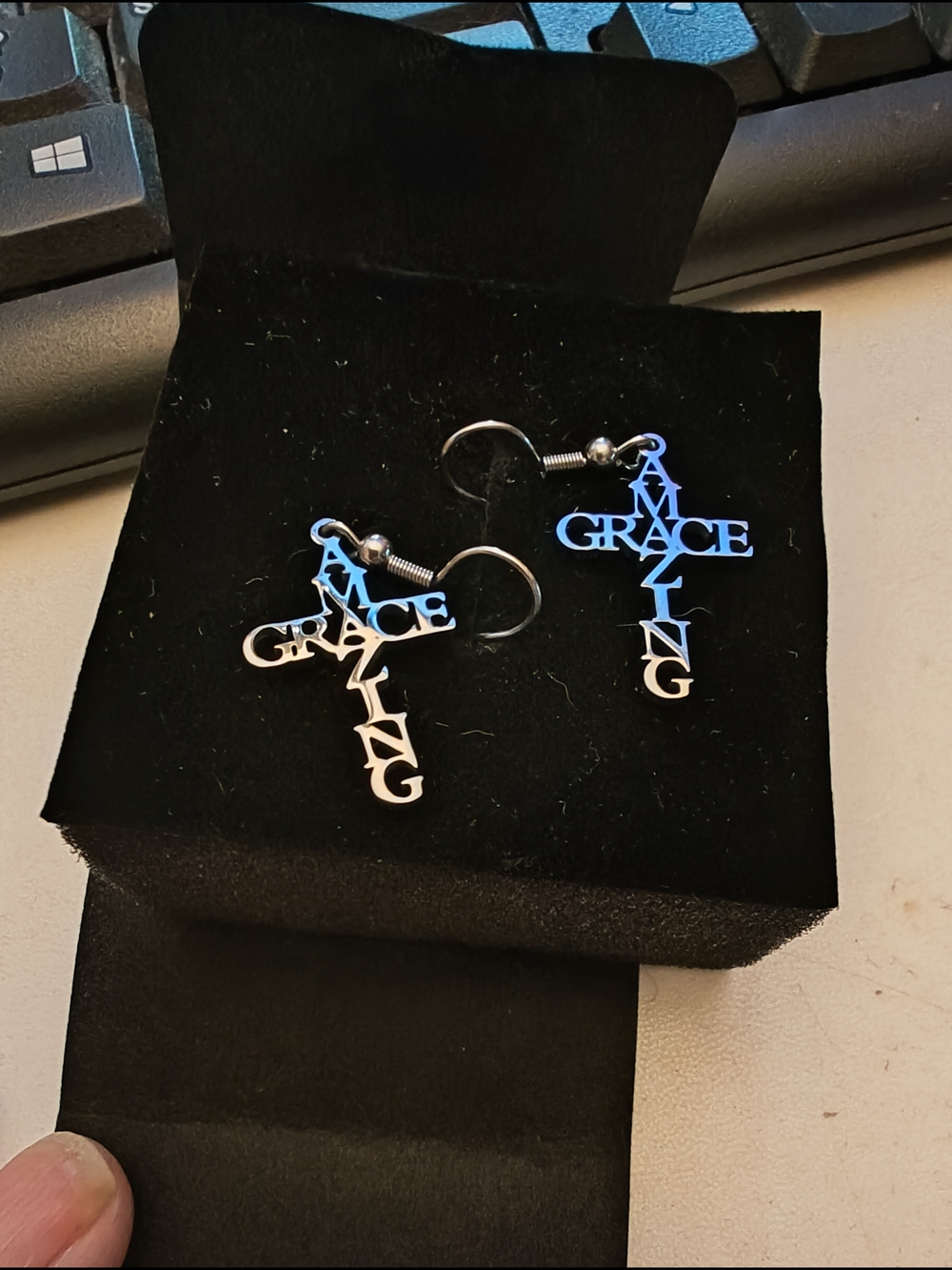 Source Unknown Silver  'Amazing Grace' Cross Earrings